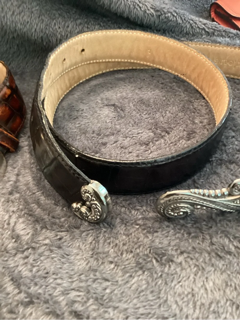 Barse Vintage  Leather Belts with Decorative Silver Buckle - Brown and Black